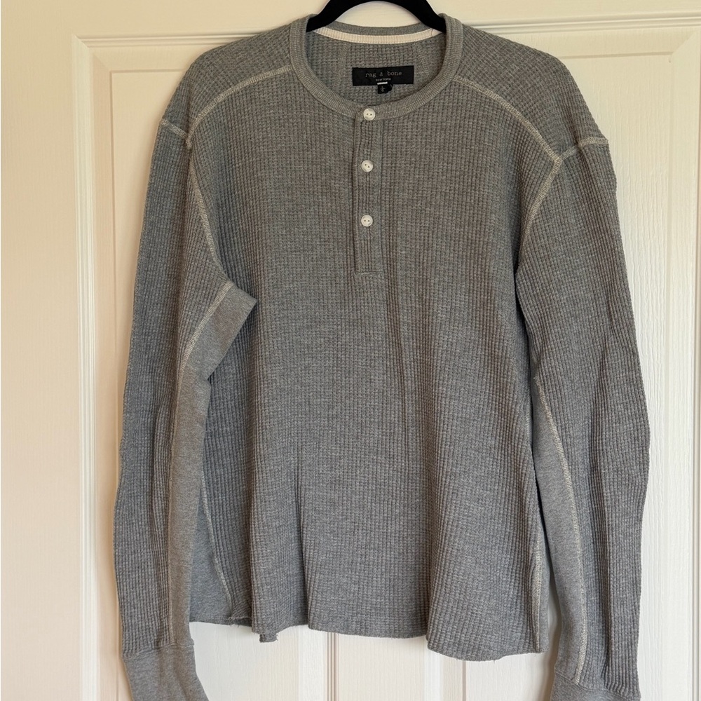 rag & bone Waffle Knit Long Sleeve Shirt - Gray
